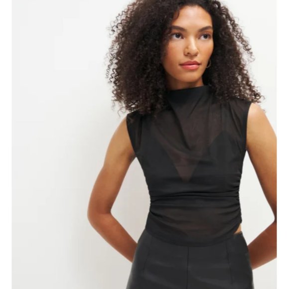 Reformation Tops Nwot Reformation Lindy Knit Top In Black Mesh